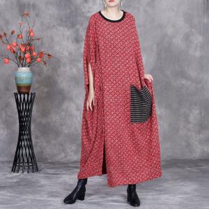 Striped Pocket Bat Sleeves Plus Size Woolen Caftan