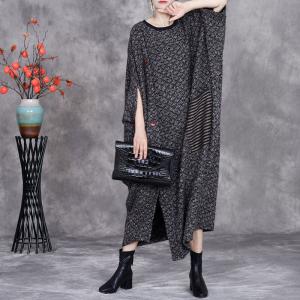 Striped Pocket Bat Sleeves Plus Size Woolen Caftan