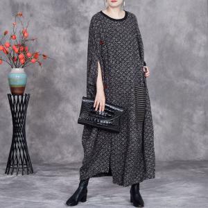 Striped Pocket Bat Sleeves Plus Size Woolen Caftan