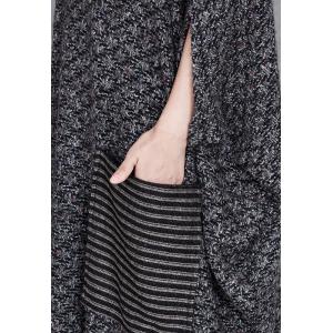 Striped Pocket Bat Sleeves Plus Size Woolen Caftan