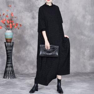 High Collar Elegant Black Cashmere Dress