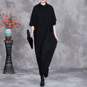 High Collar Elegant Black Cashmere Dress
