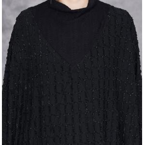 High Collar Elegant Black Cashmere Dress