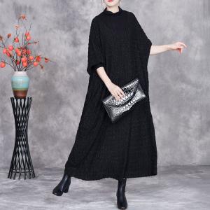 High Collar Elegant Black Cashmere Dress