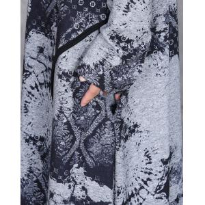 Black Patterned High Collar Gray Jersey Dress