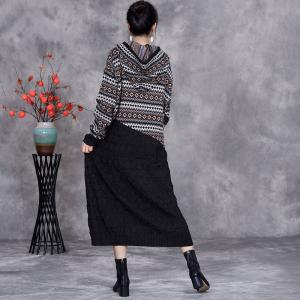 Boho Chic Hooded Fair Isle Knitted Dress