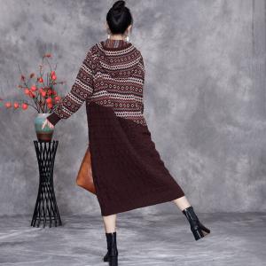 Boho Chic Hooded Fair Isle Knitted Dress