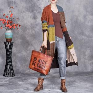 Color Blocks Oversized Knitting Cardigan