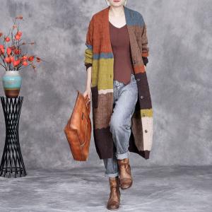 Color Blocks Oversized Knitting Cardigan