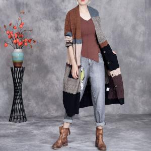 Color Blocks Oversized Knitting Cardigan