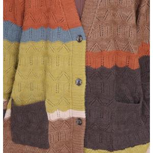 Color Blocks Oversized Knitting Cardigan