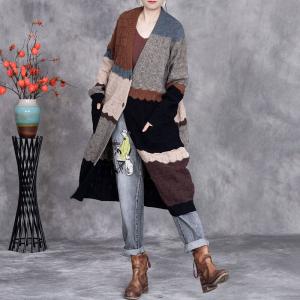 Color Blocks Oversized Knitting Cardigan