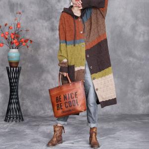 Winter Crochet Colorful Hooded Coat