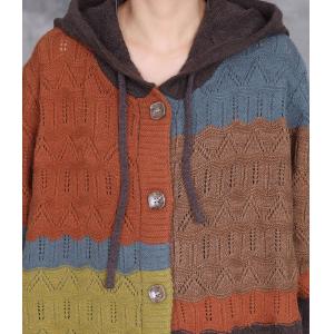 Winter Crochet Colorful Hooded Coat
