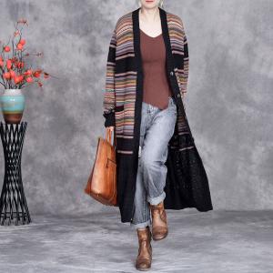 Colorful Striped Elegant Knitting Sweater Cardigan