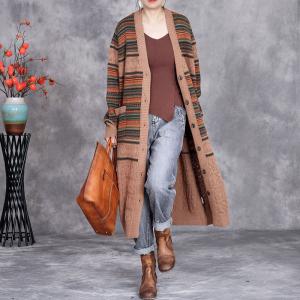 Colorful Striped Elegant Knitting Sweater Cardigan