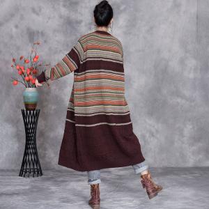 Colorful Striped Elegant Knitting Sweater Cardigan
