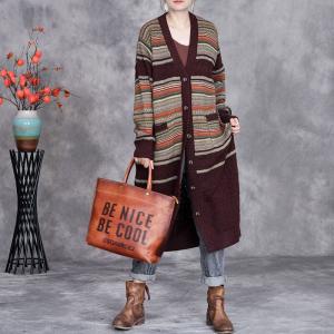 Colorful Striped Elegant Knitting Sweater Cardigan
