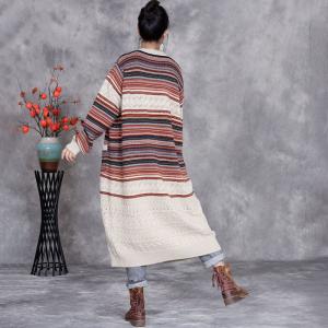 Colorful Striped Elegant Knitting Sweater Cardigan