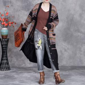 Colorful Striped Elegant Knitting Sweater Cardigan