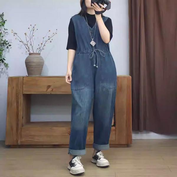 V-Neck Tied Waist Sleeveless Jumpsuits