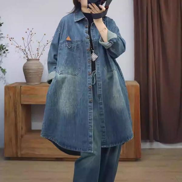 Polo Neck Oversized Midi Jean Jacket