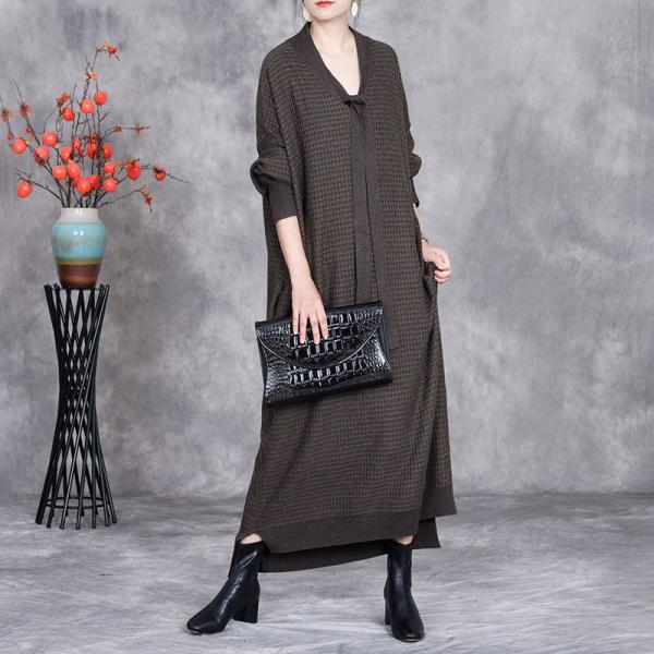 Neck Tie Loose Cashmere Midi Knitted Dress