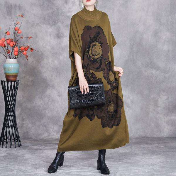 Huge Flowers Half Sleeves Comfy Jersey Dress