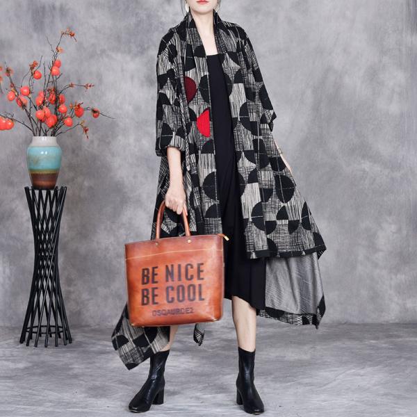 Black Polka Dot Asymmetrical Waterfall Cardigan
