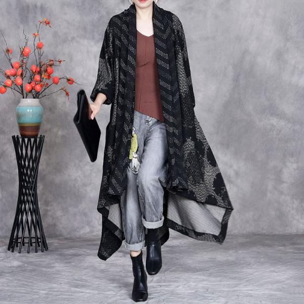 Asymmetrical Designer Black Jacquard Cardigan