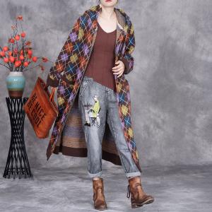 Classic Colorful Checkered Midi Hooded Coat