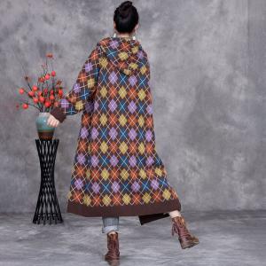 Classic Colorful Checkered Midi Hooded Coat