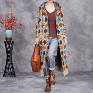 Classic Colorful Checkered Midi Hooded Coat