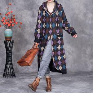 Classic Colorful Checkered Midi Hooded Coat