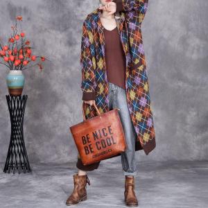 Classic Colorful Checkered Midi Hooded Coat