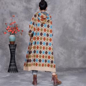 Classic Colorful Checkered Midi Hooded Coat