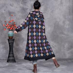 Classic Colorful Checkered Midi Hooded Coat