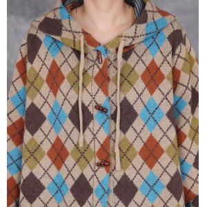 Classic Colorful Checkered Midi Hooded Coat