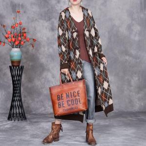 Front Tassel Buttons Rhomboid Knitted Cardigan Coat