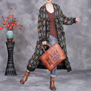 Front Tassel Buttons Rhomboid Knitted Cardigan Coat