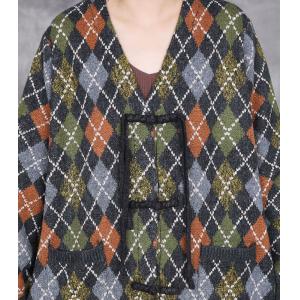 Front Tassel Buttons Rhomboid Knitted Cardigan Coat