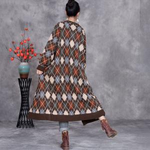Front Tassel Buttons Rhomboid Knitted Cardigan Coat