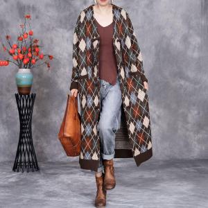 Front Tassel Buttons Rhomboid Knitted Cardigan Coat