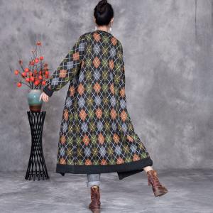 Front Tassel Buttons Rhomboid Knitted Cardigan Coat
