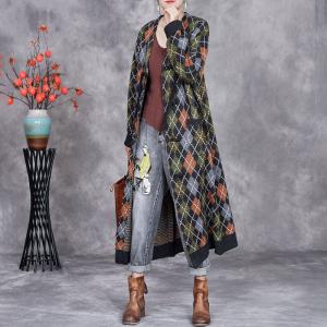 Front Tassel Buttons Rhomboid Knitted Cardigan Coat