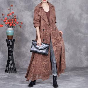 Business Wide Lapel Elegant Crochet Tied Trench Coat