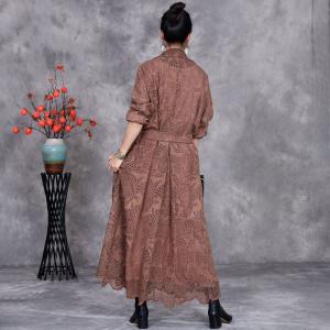 Business Wide Lapel Elegant Crochet Tied Trench Coat