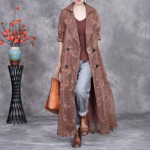 Business Wide Lapel Elegant Crochet Tied Trench Coat