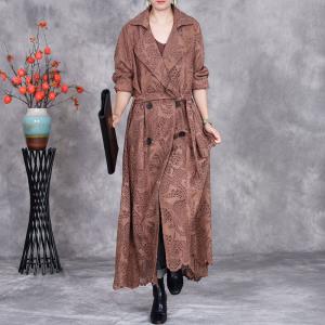 Business Wide Lapel Elegant Crochet Tied Trench Coat