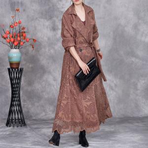 Business Wide Lapel Elegant Crochet Tied Trench Coat